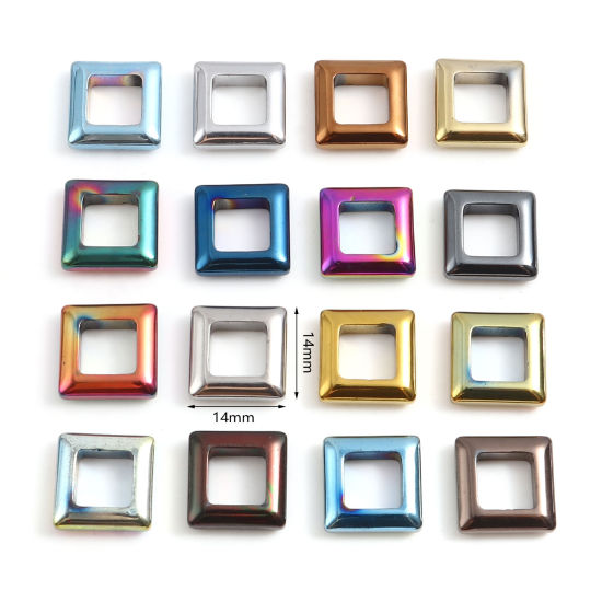 ヘマタイト ビーズ 正方形 多色 約 14mm x 14mm、 穴: 約 8mm、 2 個 の画像