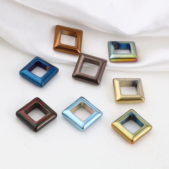 ヘマタイト ビーズ 正方形 多色 約 14mm x 14mm、 穴: 約 8mm、 2 個 の画像