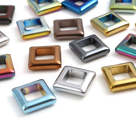 ヘマタイト ビーズ 正方形 多色 約 14mm x 14mm、 穴: 約 8mm、 2 個 の画像