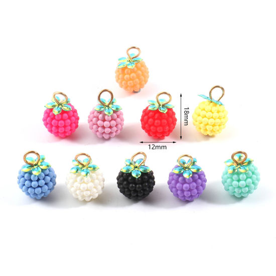 Bild von Harz Charms Himbeere Frucht Vergoldet Bunt 18mm x 12mm, 20 Stück