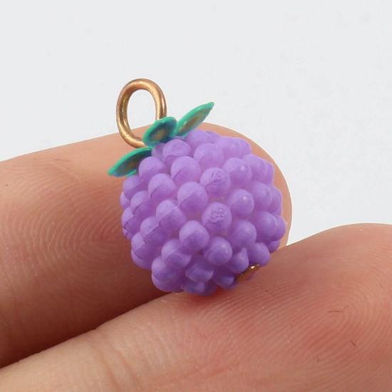 Bild von Harz Charms Himbeere Frucht Vergoldet Bunt 18mm x 12mm, 20 Stück