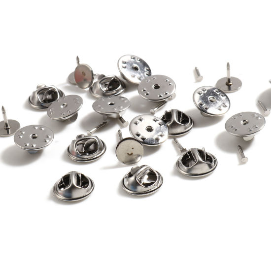 Picture of Stainless Steel Pin Brooches Round Silver Tone 10 Sets