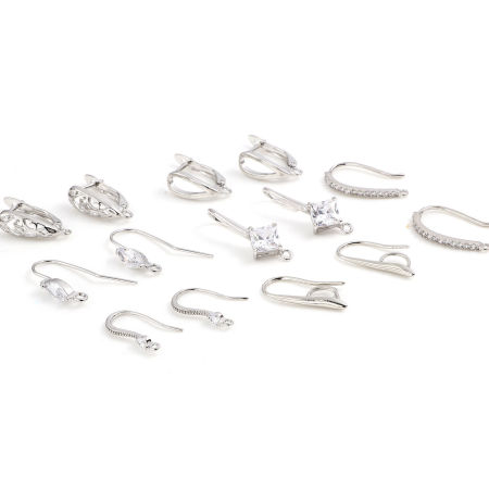 Boucles d'Oreilles Crochets en Laiton Plaqué Platine Véritable avec Boucle 2 Pcs