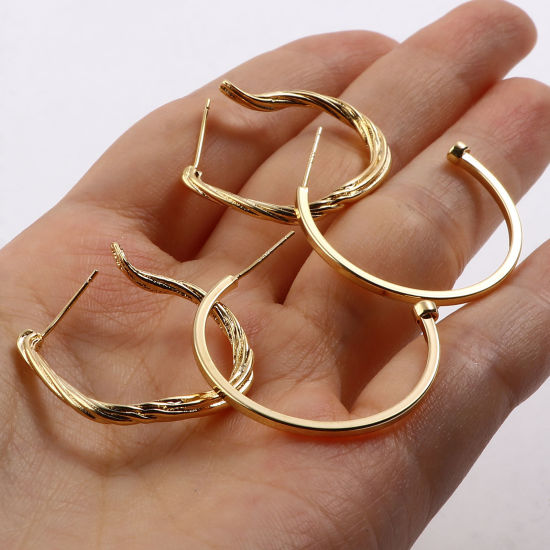 Image de Boucles d'Oreilles en Cuivre Plaqué Or Véritable 18K Taille de Poste/Fil: (20 gauge), 2 Pcs