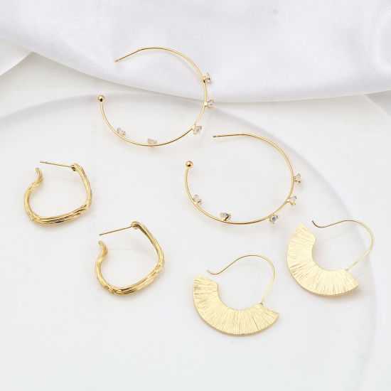 Image de Boucles d'Oreilles en Cuivre Plaqué Or Véritable 18K Taille de Poste/Fil: (20 gauge), 2 Pcs