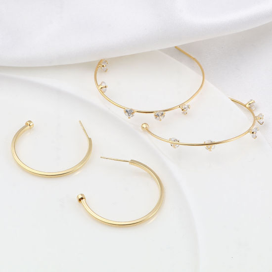 Image de Boucles d'Oreilles en Cuivre Plaqué Or Véritable 18K Taille de Poste/Fil: (20 gauge), 2 Pcs