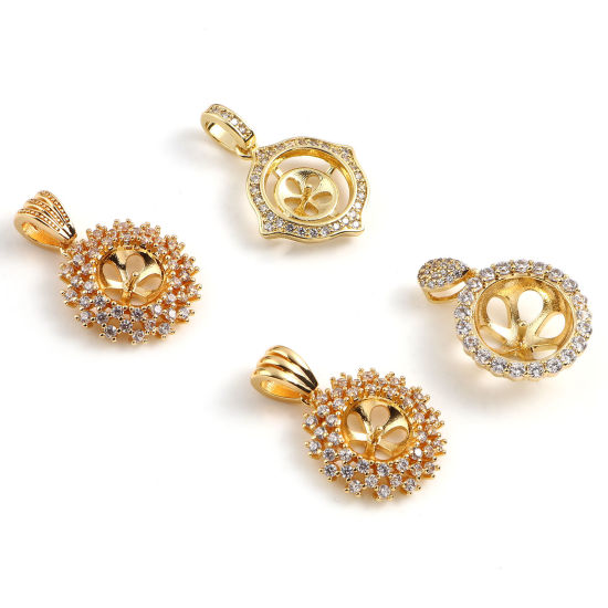 Image de Bélière pour Perle Micro Pave en Laiton Plaqué Or Véritable 18K à Zircone Cubique Clair 1 Pièce