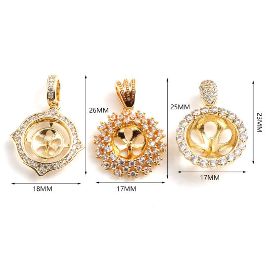 Image de Bélière pour Perle Micro Pave en Laiton Plaqué Or Véritable 18K à Zircone Cubique Clair 1 Pièce