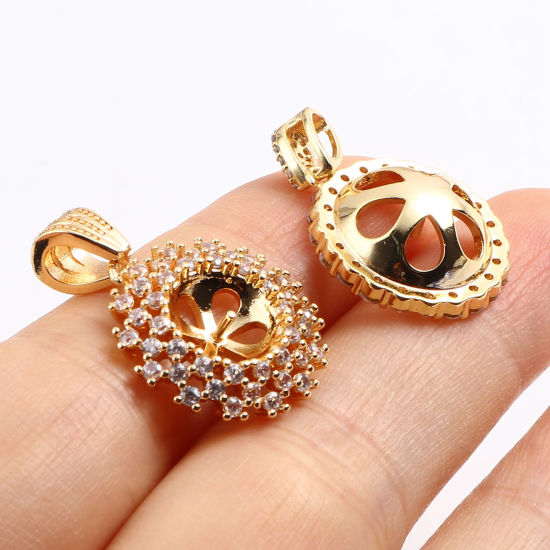 Image de Bélière pour Perle Micro Pave en Laiton Plaqué Or Véritable 18K à Zircone Cubique Clair 1 Pièce