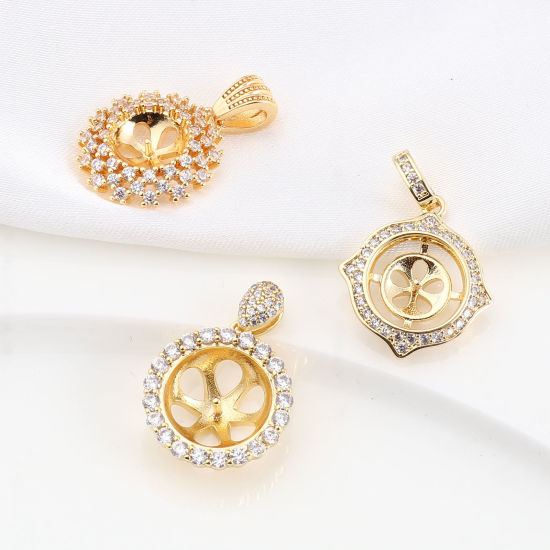 Image de Bélière pour Perle Micro Pave en Laiton Plaqué Or Véritable 18K à Zircone Cubique Clair 1 Pièce