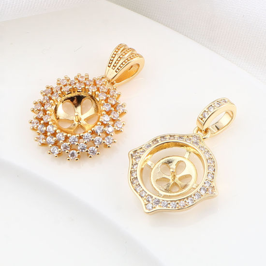 Image de Bélière pour Perle Micro Pave en Laiton Plaqué Or Véritable 18K à Zircone Cubique Clair 1 Pièce