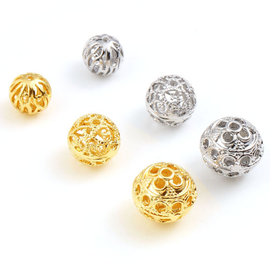 Image de Perles en Laiton Multicolore Rond Fleurs Creuses 2 Pcs