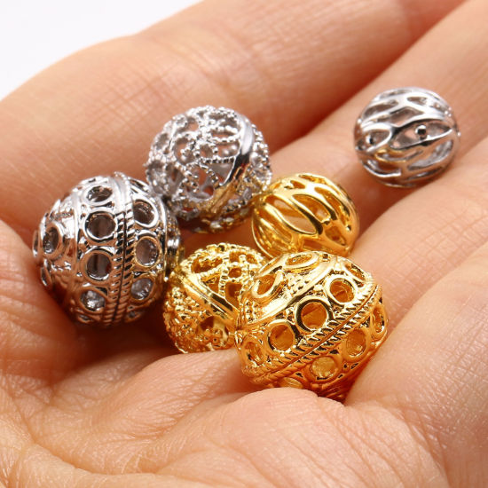 Image de Perles en Laiton Multicolore Rond Fleurs Creuses 2 Pcs