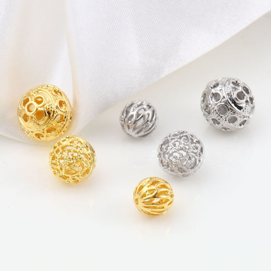 Image de Perles en Laiton Multicolore Rond Fleurs Creuses 2 Pcs