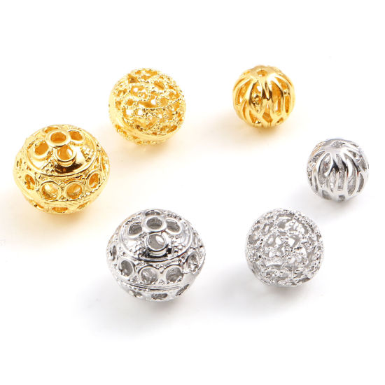 Image de Perles en Laiton Multicolore Rond Fleurs Creuses 2 Pcs