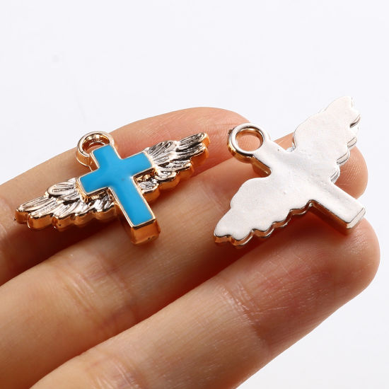 CCB プラスチック 宗教 チャーム クロス ローズゴールド 多色 エナメル 翼柄 29mm x 22mm、 10 個 の画像