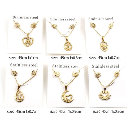 201ステンレス鋼 ネックレスピアスイヤリングセット 金メッキ ワイヤーサイズ: （21号）、 1 セット ( 2 個/セット) の画像