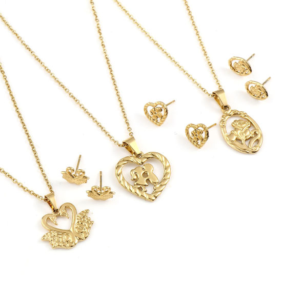 201ステンレス鋼 ネックレスピアスイヤリングセット 金メッキ ワイヤーサイズ: （21号）、 1 セット ( 2 個/セット) の画像