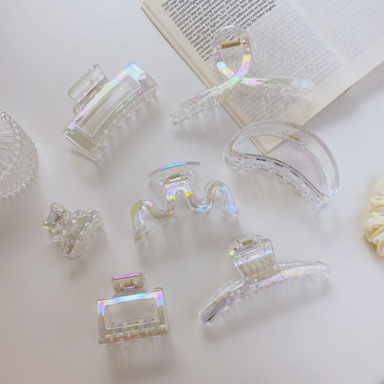 Image de Pinces à Cheveux en Plastique Clair AB couleur Géométrique Transparent 1 Pièce