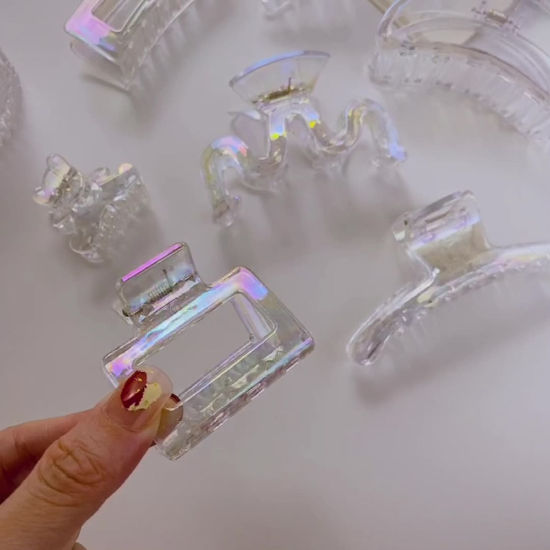 Image de Pinces à Cheveux en Plastique Clair AB couleur Géométrique Transparent 1 Pièce