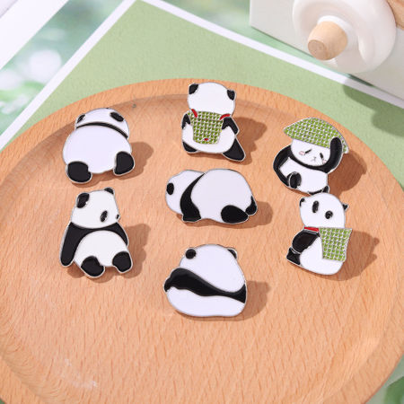 Zinc Based Alloy Pin Brooches Panda Animal Multicolor 1 Piece