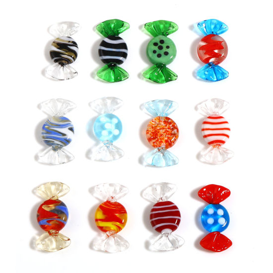 Image de Perles en Verre Bonbon Multicolore 3cm x 1.3cm, Trou: 1mm, 2 Pcs