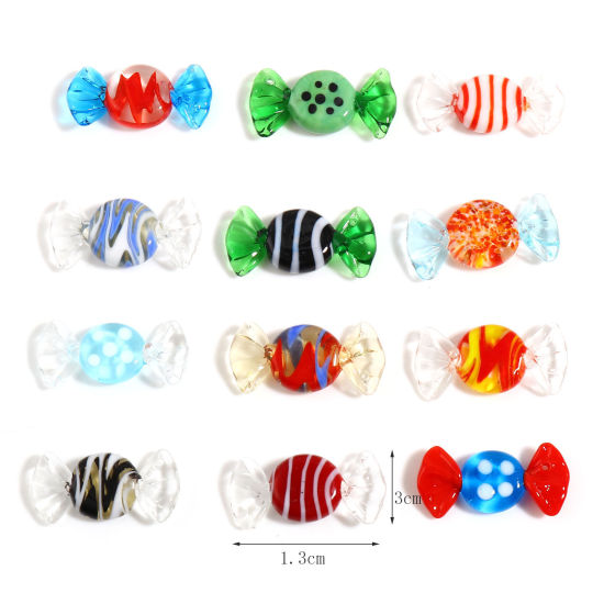 Image de Perles en Verre Bonbon Multicolore 3cm x 1.3cm, Trou: 1mm, 2 Pcs