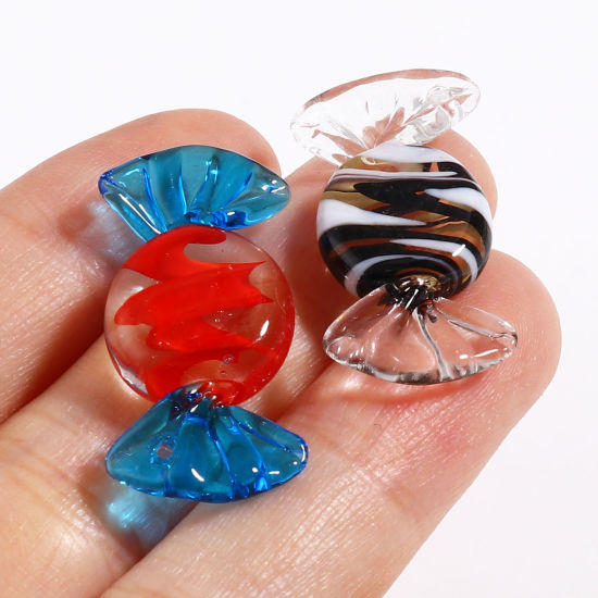 Image de Perles en Verre Bonbon Multicolore 3cm x 1.3cm, Trou: 1mm, 2 Pcs