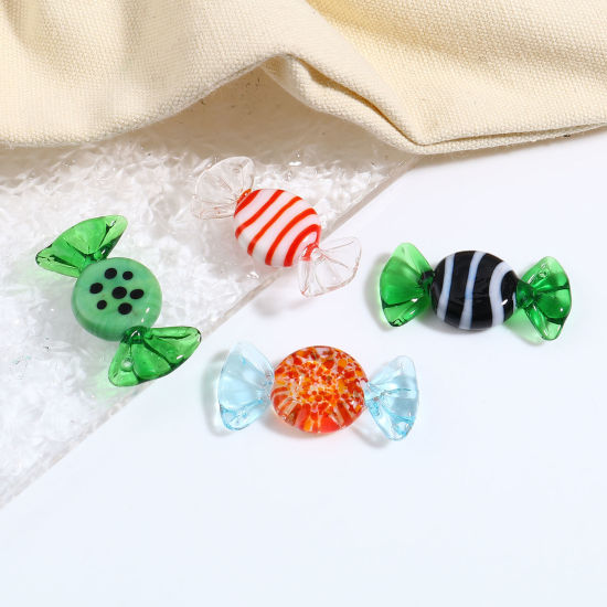Image de Perles en Verre Bonbon Multicolore 3cm x 1.3cm, Trou: 1mm, 2 Pcs