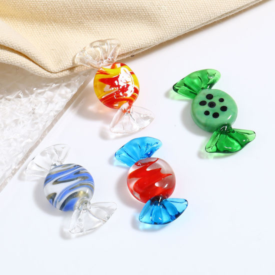 Image de Perles en Verre Bonbon Multicolore 3cm x 1.3cm, Trou: 1mm, 2 Pcs