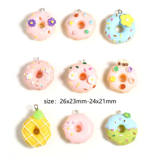 Image de Breloques en Résine Donuts Argent Mat Multicolore 26mm x 23mm, 5 Pcs