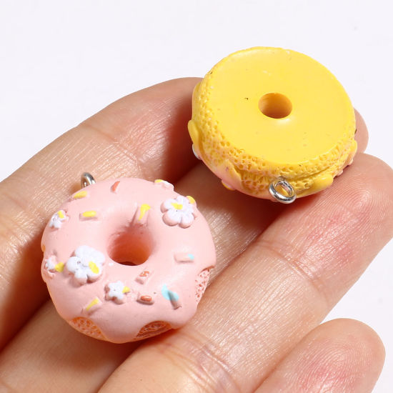Image de Breloques en Résine Donuts Argent Mat Multicolore 26mm x 23mm, 5 Pcs