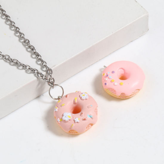 Image de Breloques en Résine Donuts Argent Mat Multicolore 26mm x 23mm, 5 Pcs