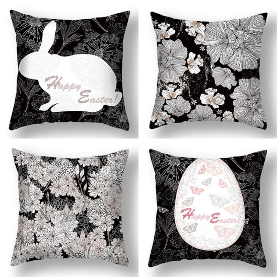 Image de Taie d'oreiller carrée en velours à motif de fleurs de Pâques Décoration textile à la maison