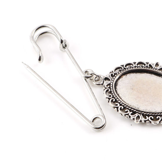 亜鉛合金 台座付 ブローチ パーツ ピン 銀古美 台座付 2 個 の画像