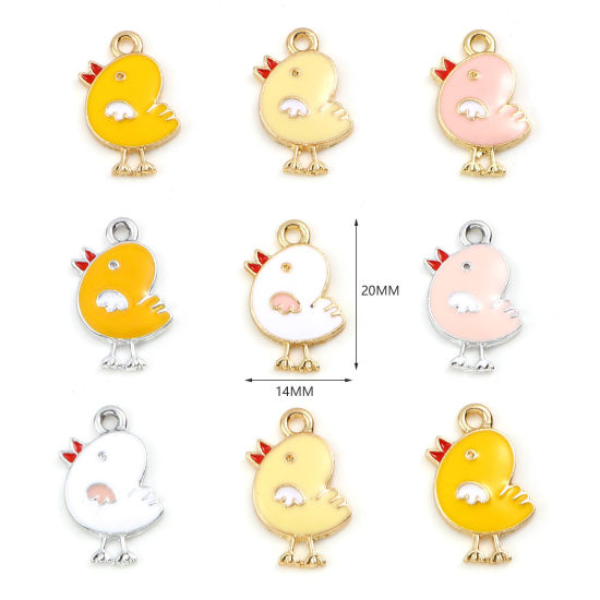 Bild von Zinklegierung Charms Huhn Bunt Emaille 20mm x 14mm, 10 Stück