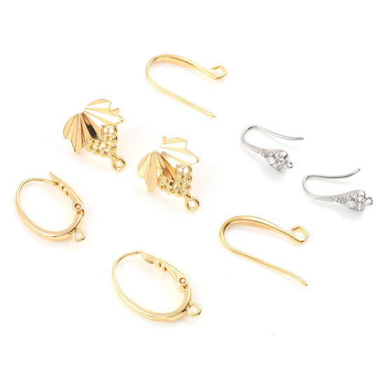 Image de Boucles d'Oreilles Puces en Laiton Plaqué Or Véritable avec Boucle 4 Pcs