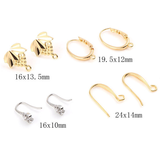 Image de Boucles d'Oreilles Puces en Laiton Plaqué Or Véritable avec Boucle 4 Pcs