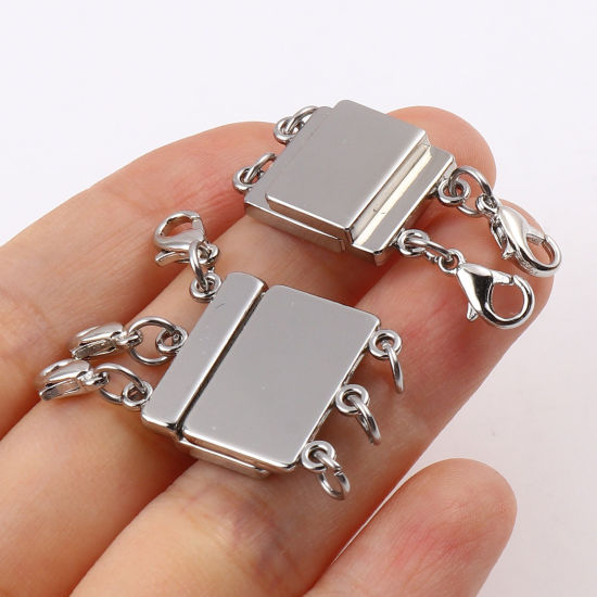 Image de Fermoirs Magnétiques Superposés pour Bracelet Collier Multicouche Empilable en Alliage de Zinc Rectangle Multicolore 1 Pièce