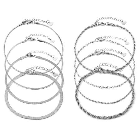 Stainless Steel Link Chain Anklet Silver Tone