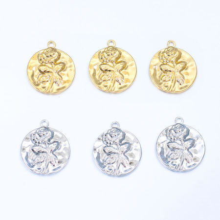 304 Edelstahl Guss Charms Rund Bunt Rose 1 Stück