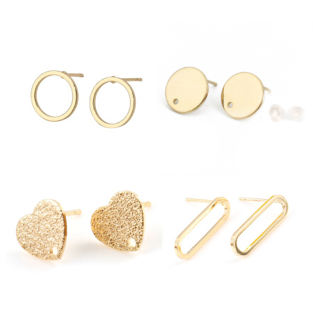Brass Earring Accessories Real Gold Plated Oval Hollow