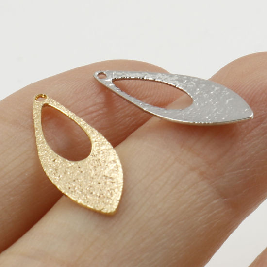 Immagine di Ottone Charms Foglia Vero Oro Placcato Polvere di Stelle 19mm x 7mm, 10 Pz