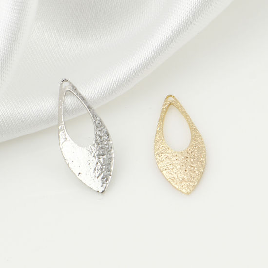 Immagine di Ottone Charms Foglia Vero Oro Placcato Polvere di Stelle 19mm x 7mm, 10 Pz
