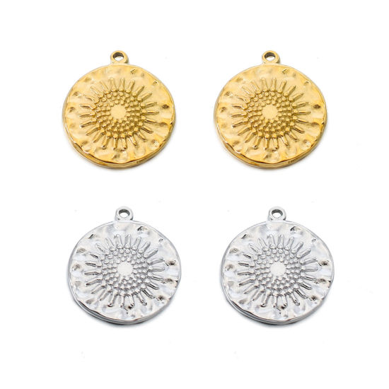 Bild von 304 Edelstahl Guss Charms Rund Bunt Sonnenblume 1 Stück