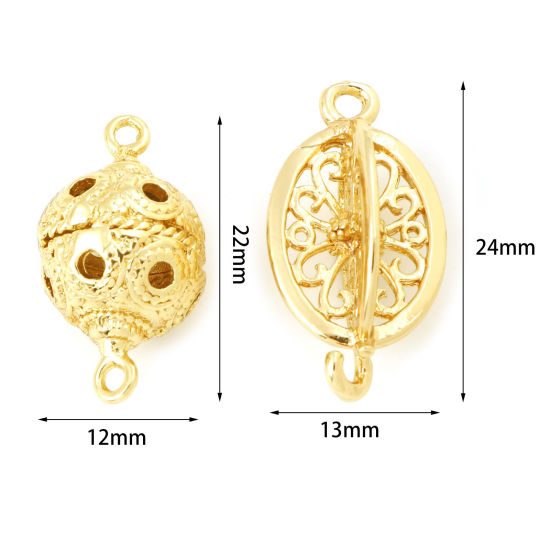 Imagen de Latón 3D Conectores Oro Real Chapado Bola Óvalo Hueco 2 Unidades