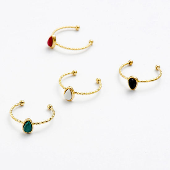 Image de Bagues en Acier Inoxydable & Gemme Ouvert Plaqué Or 14K Multicolore Goutte d'Eau 18mm (Taille d'US 7.75) , 1 Pièce