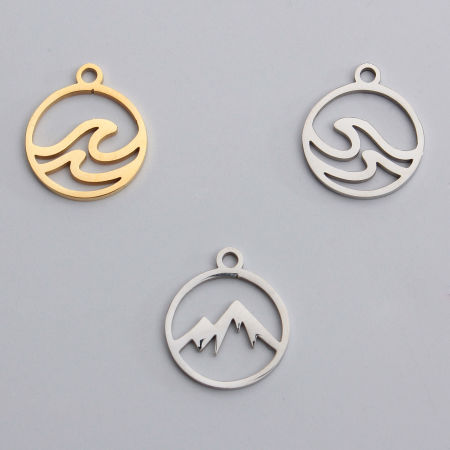 Edelstahl Charms Rund Bunt Hohl 14mm x 12mm, 2 Stück