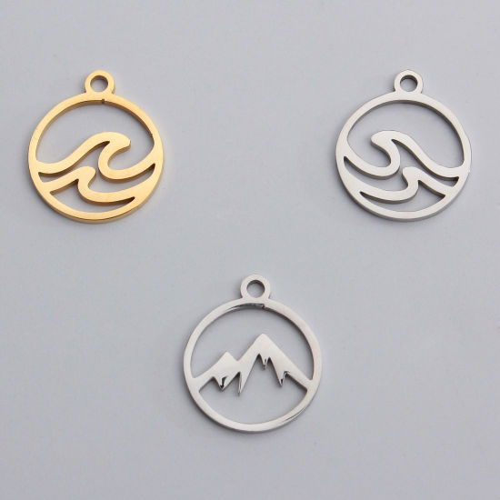 Bild von Edelstahl Charms Rund Bunt Hohl 14mm x 12mm, 2 Stück