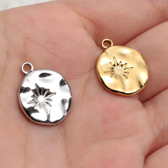 Immagine di Acciaio Inossidabile Martellato Charms Tondo Multicolore Stella 19mm x 15mm, 1 Pz